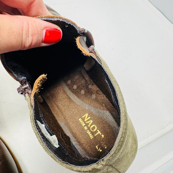 Naot Helm Two-Tone Leather Suede Side Zip Brown Green Ankle Boot Size 40 - Picture 9 of 14